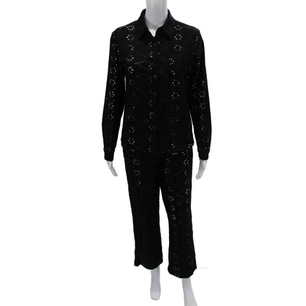 Muze Unisex 2 Piece Bohemian Floral Long Sleeve Suit Jacket Pants Black Size XS